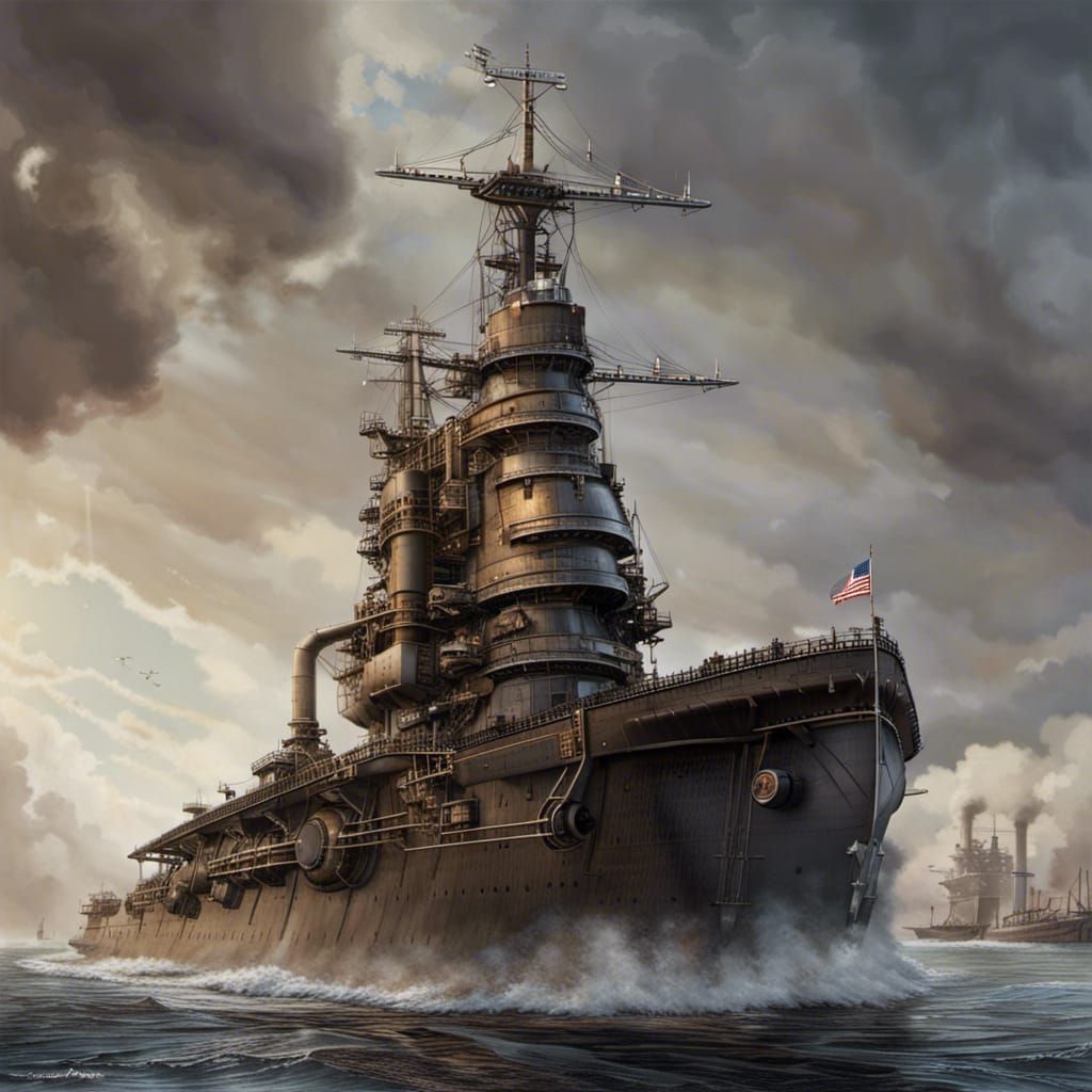 American Dreadnought Ship During Industrial Age