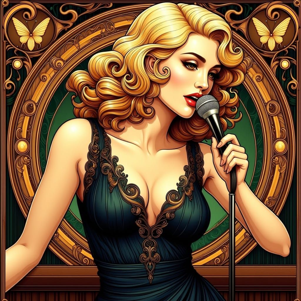 Golden Age Siren in Art Nouveau Splendor