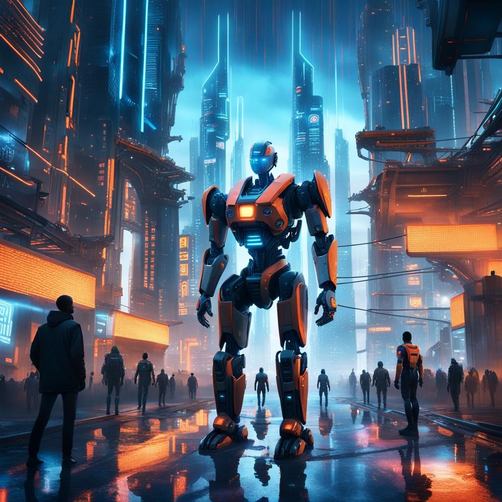 Futuristic AI Hybrid Cityscape in Cyberpunk Style