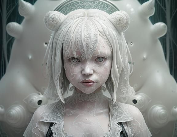 Albino Totoro with Gothic Lace Details