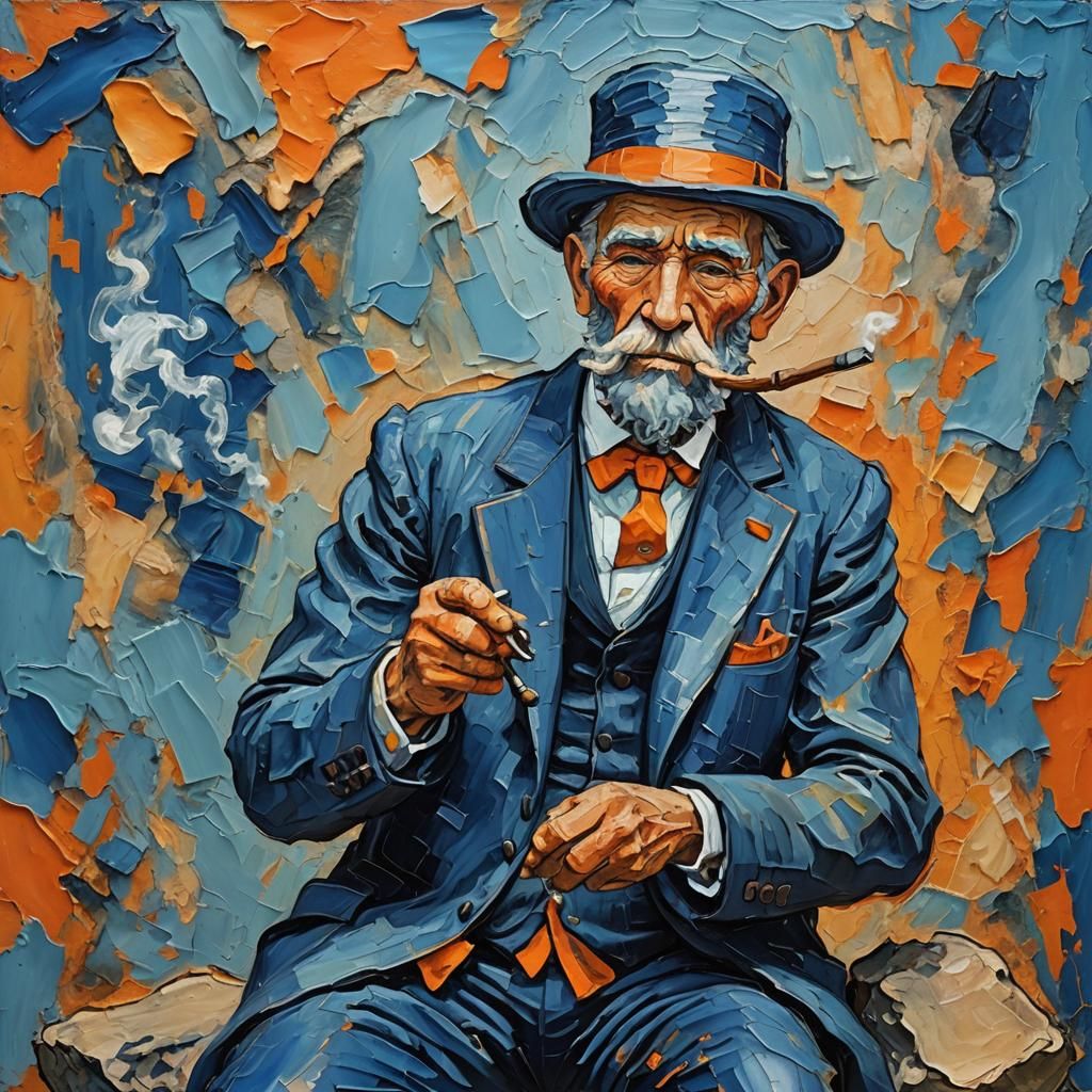 Muscular Man in Blue Suit: Impasto Oil Painting