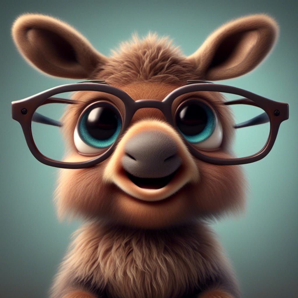 Adorable Baby Moose with Glasses and Fluffy Fur