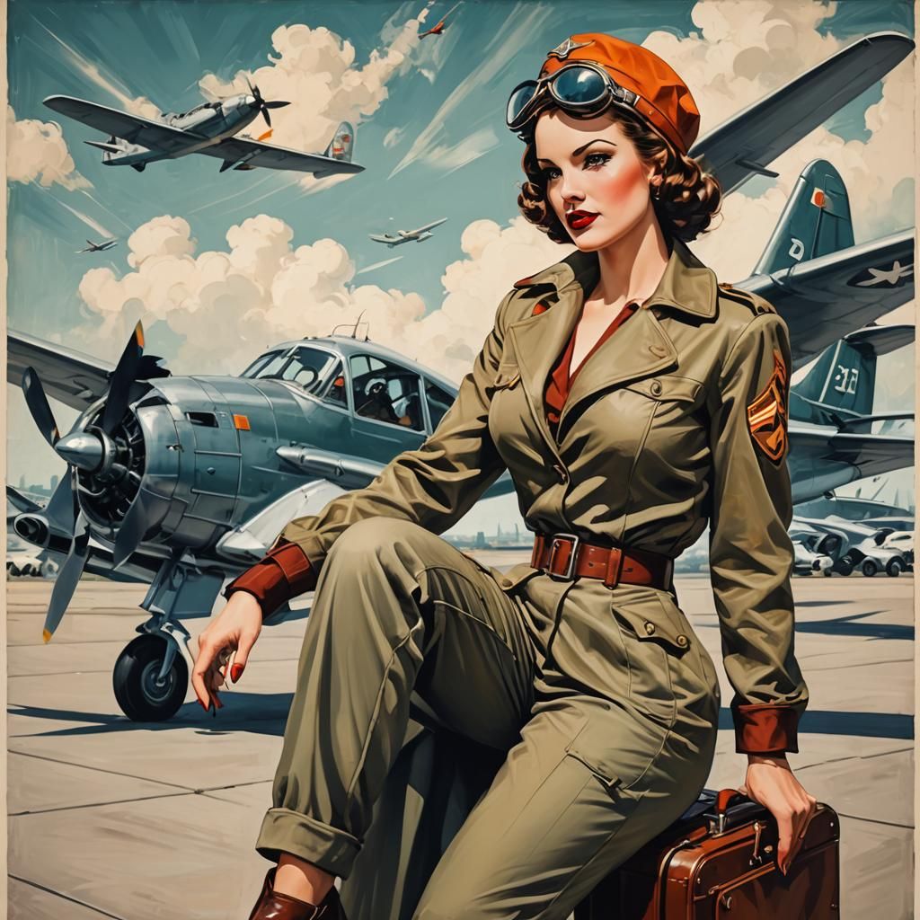 1930s Pinup Girl Pilot in Abstract Style