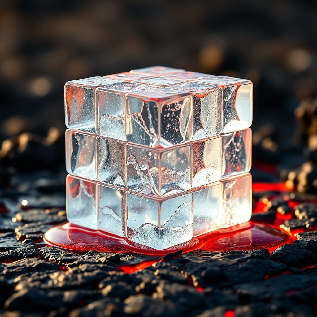 Hyper-Realistic Ice Rubik's Cube Melts on Lava Table