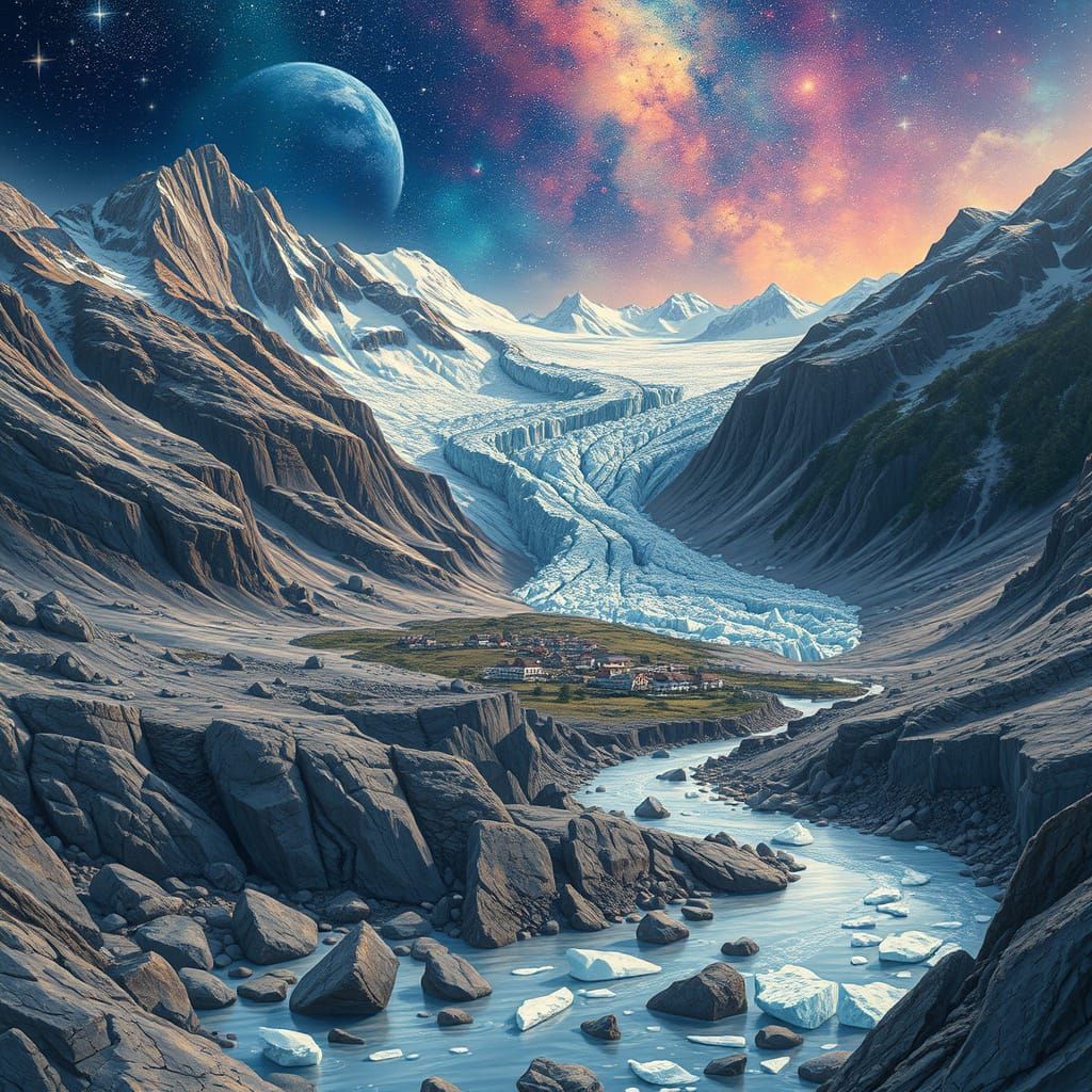 Glacier Collapse Floods Swiss Village in Vibrant Style