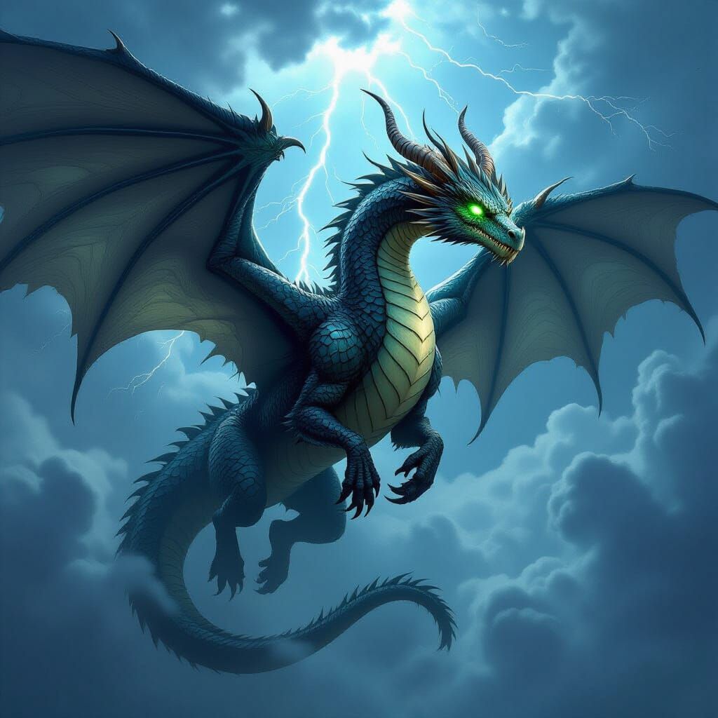 Epic Dragon Soaring Through Stormy Skies