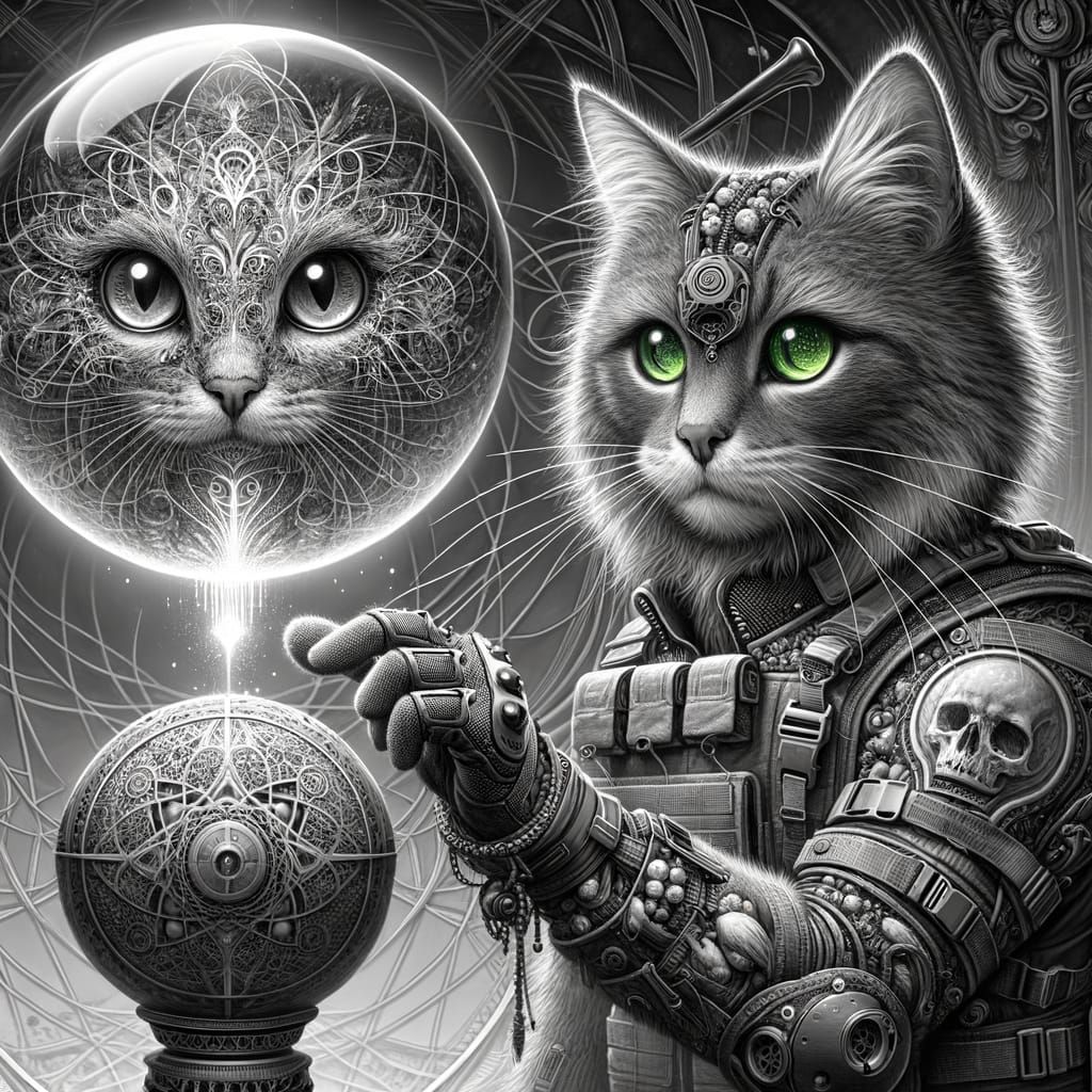 Monochrome Feline Hostage Rescuer in Tactical Gear