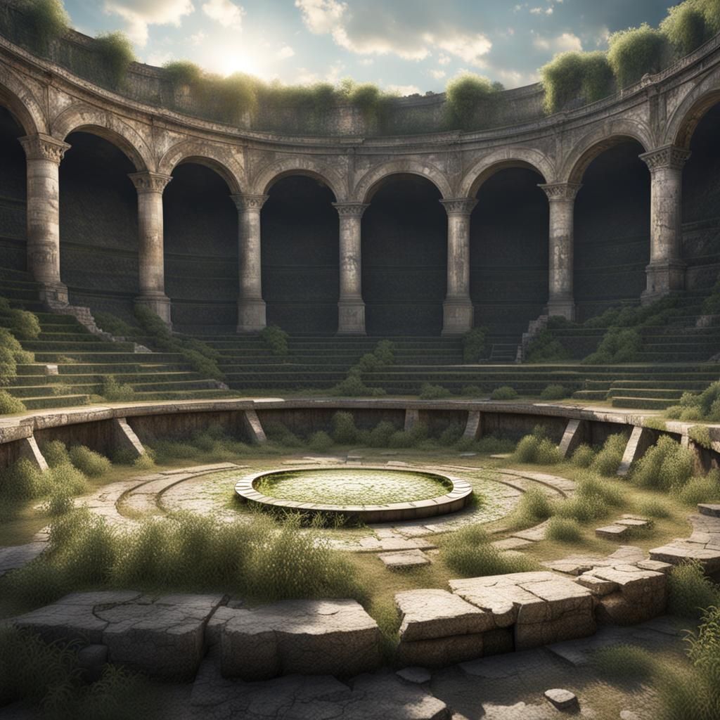 Abandoned Roman Amphitheater in Photorealistic Style