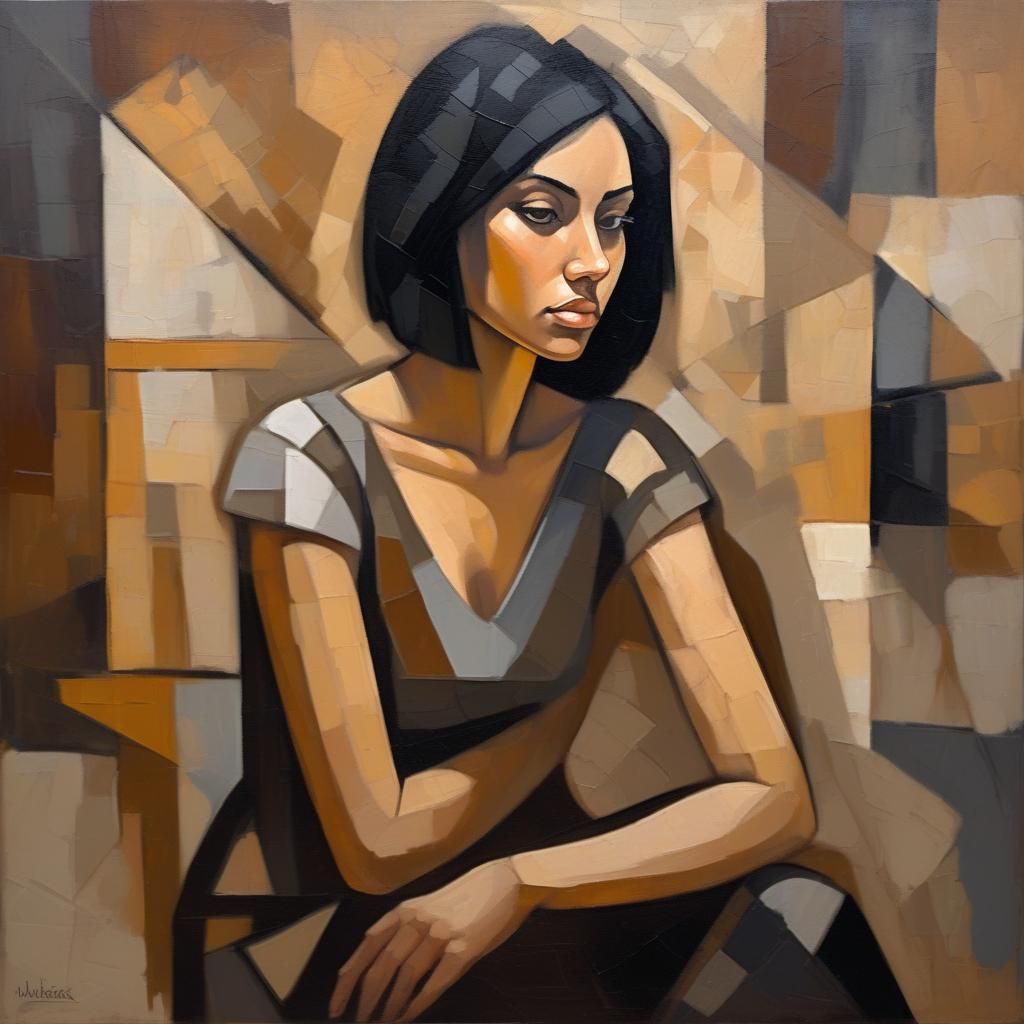 Cubist Portrait of a Young Woman in Oils
