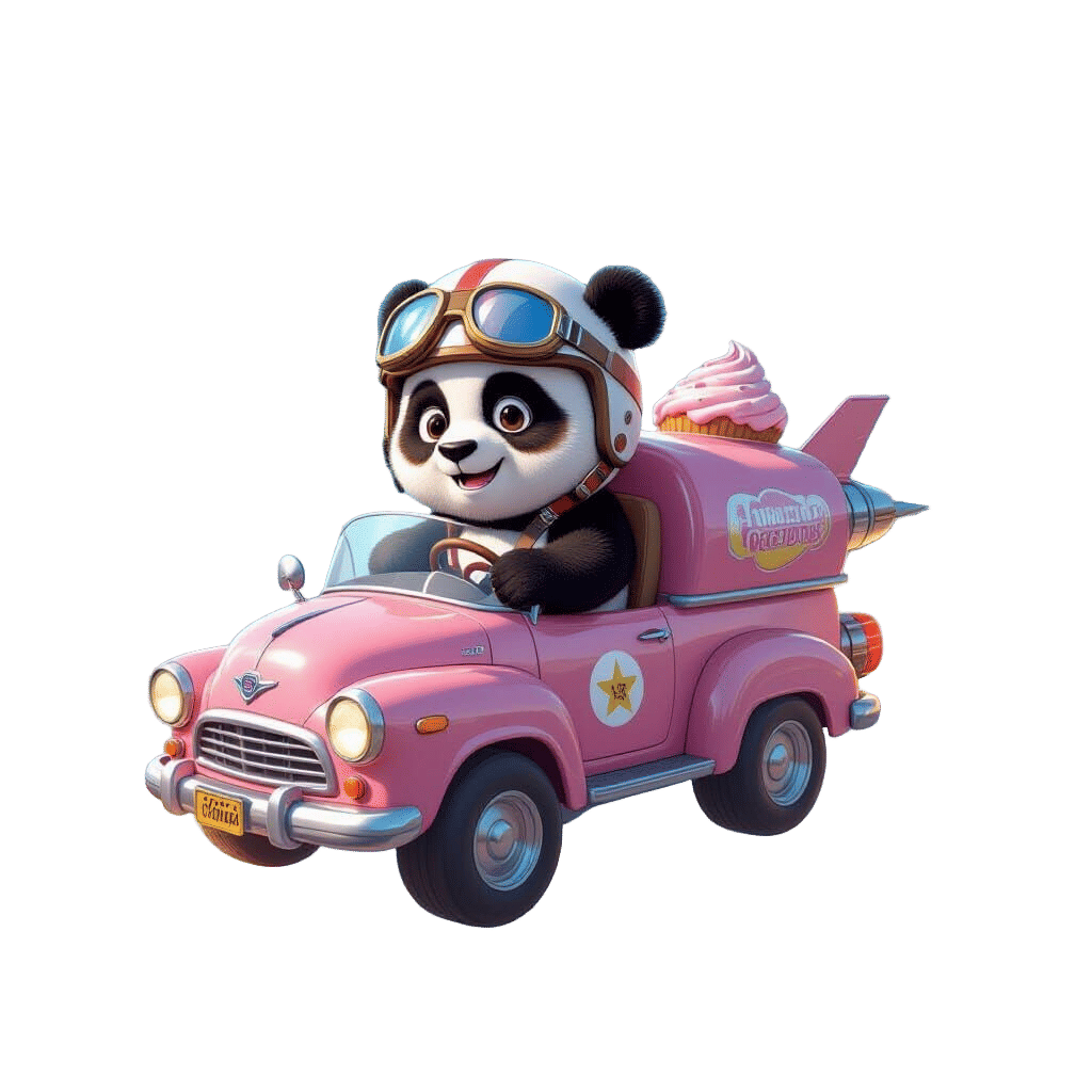 Panda Pilot in Donut Asteroid Field, Pixar Style