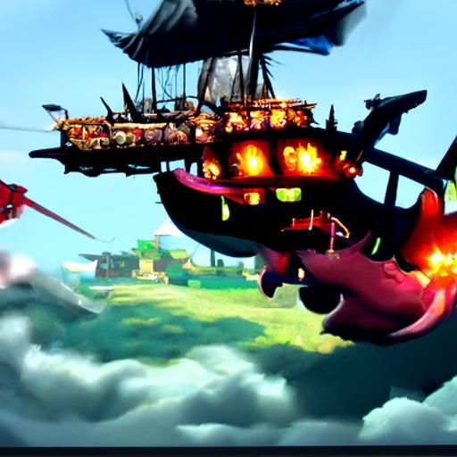 Neon Dragon Strikes Pirate Airship with Lightning