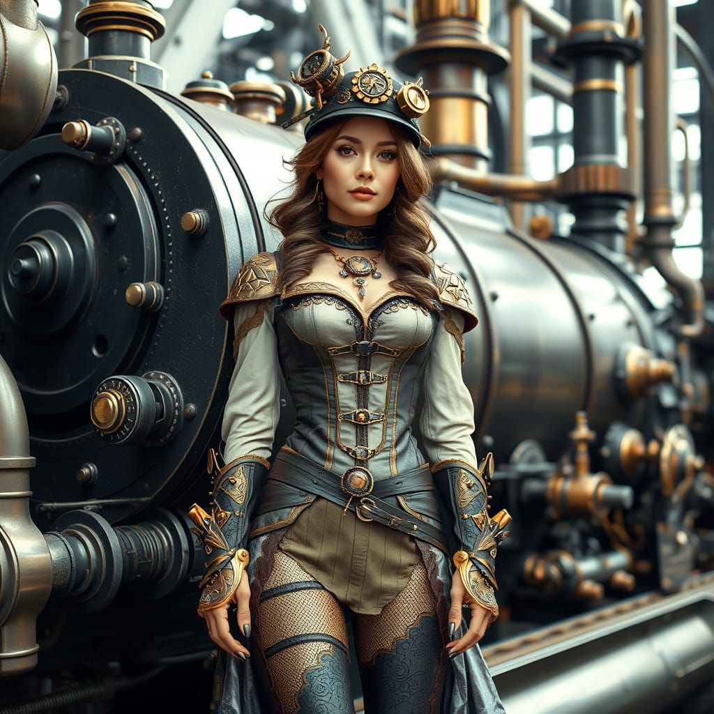 Steampunk Woman Dominates Industrial Scene