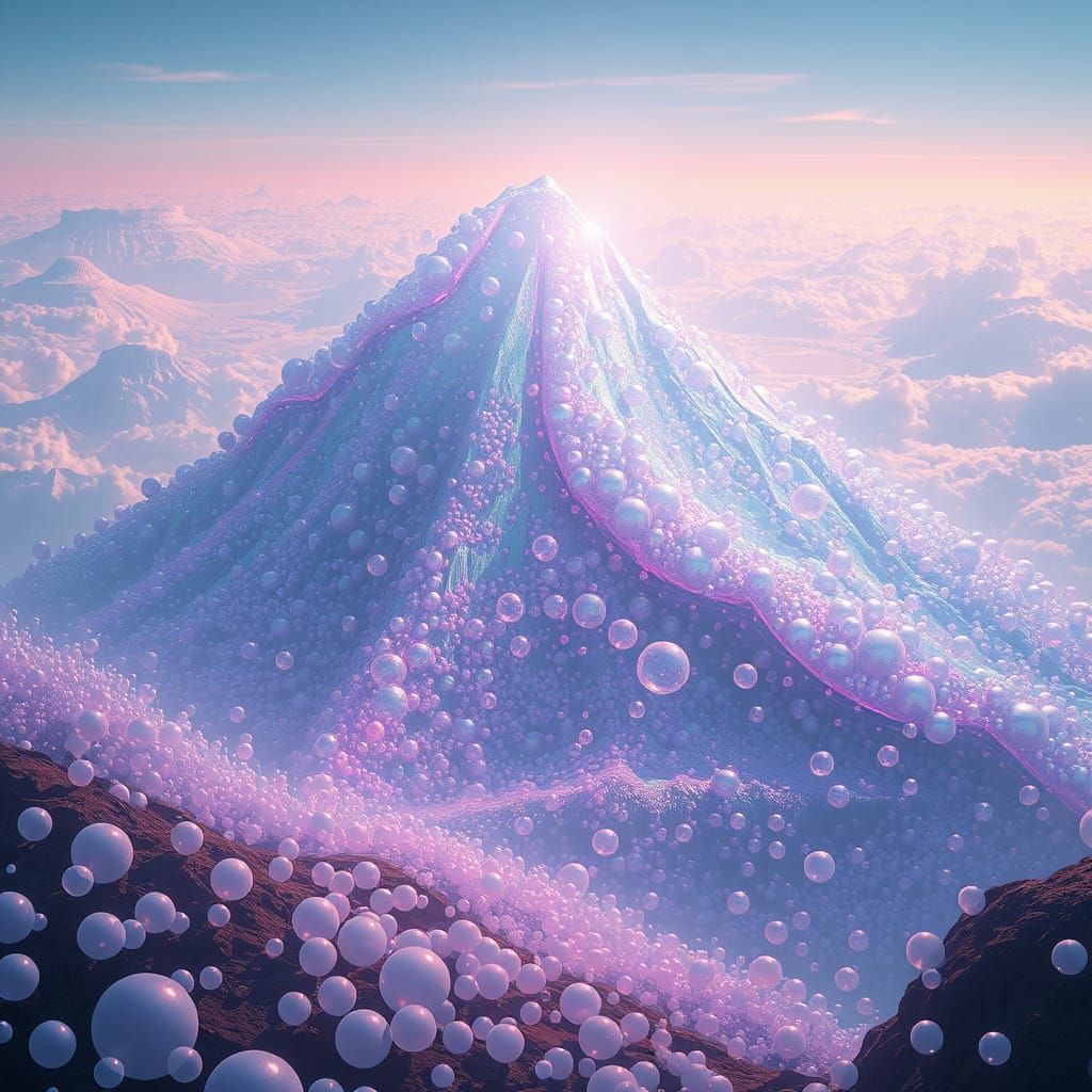 Iridescent Bubble Mountain in Dreamy Landscape