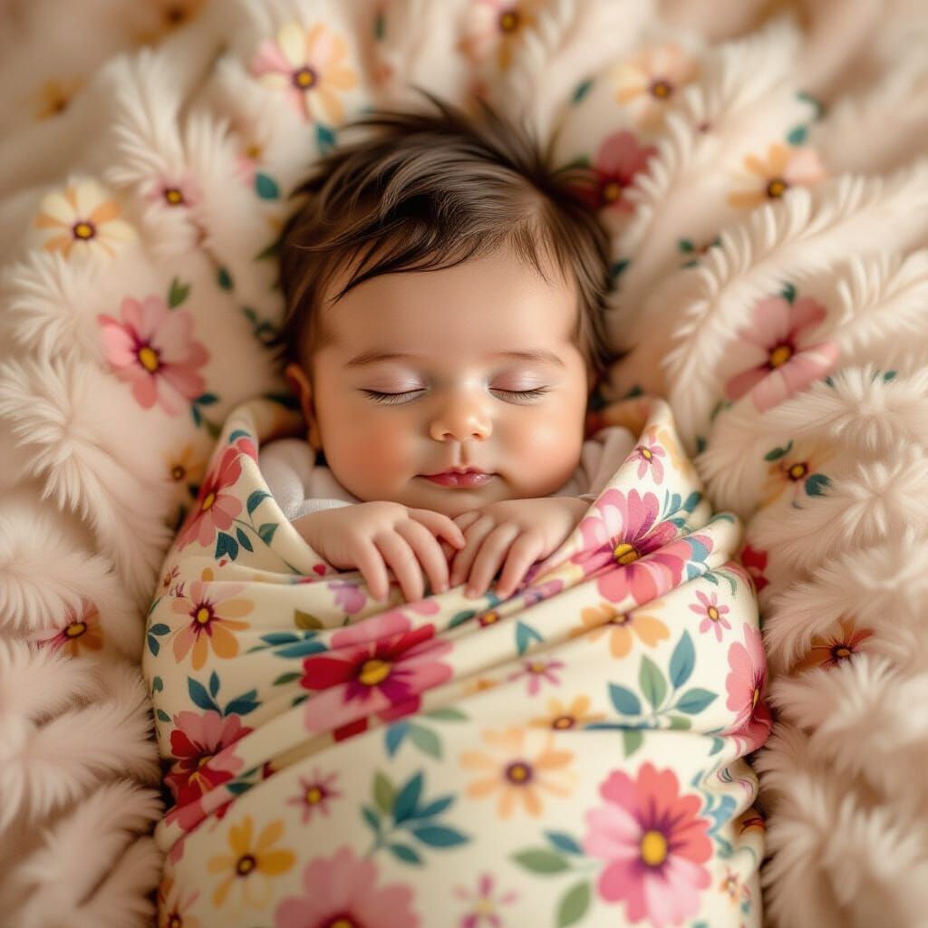 Newborn Baby in Vibrant Floral Swaddle
