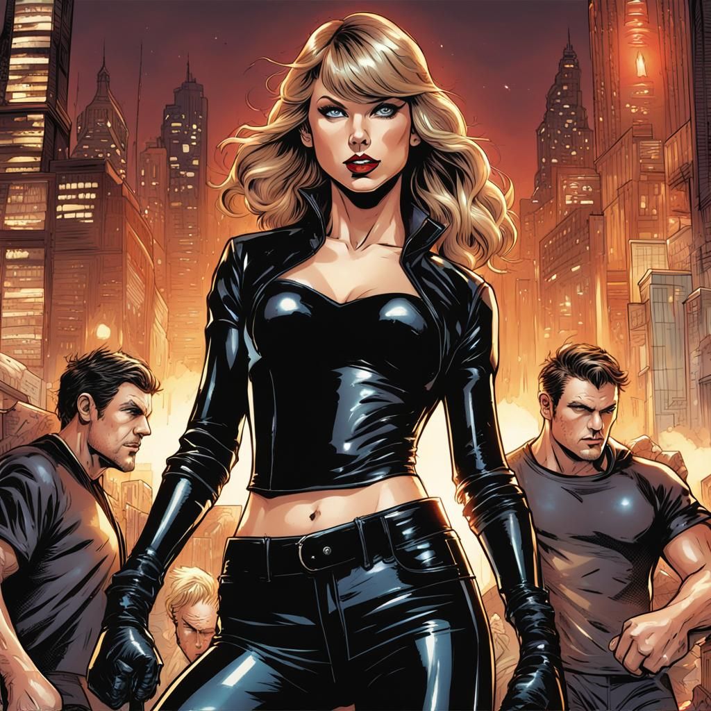 Comic Book Art of Woman in Latex Outfit