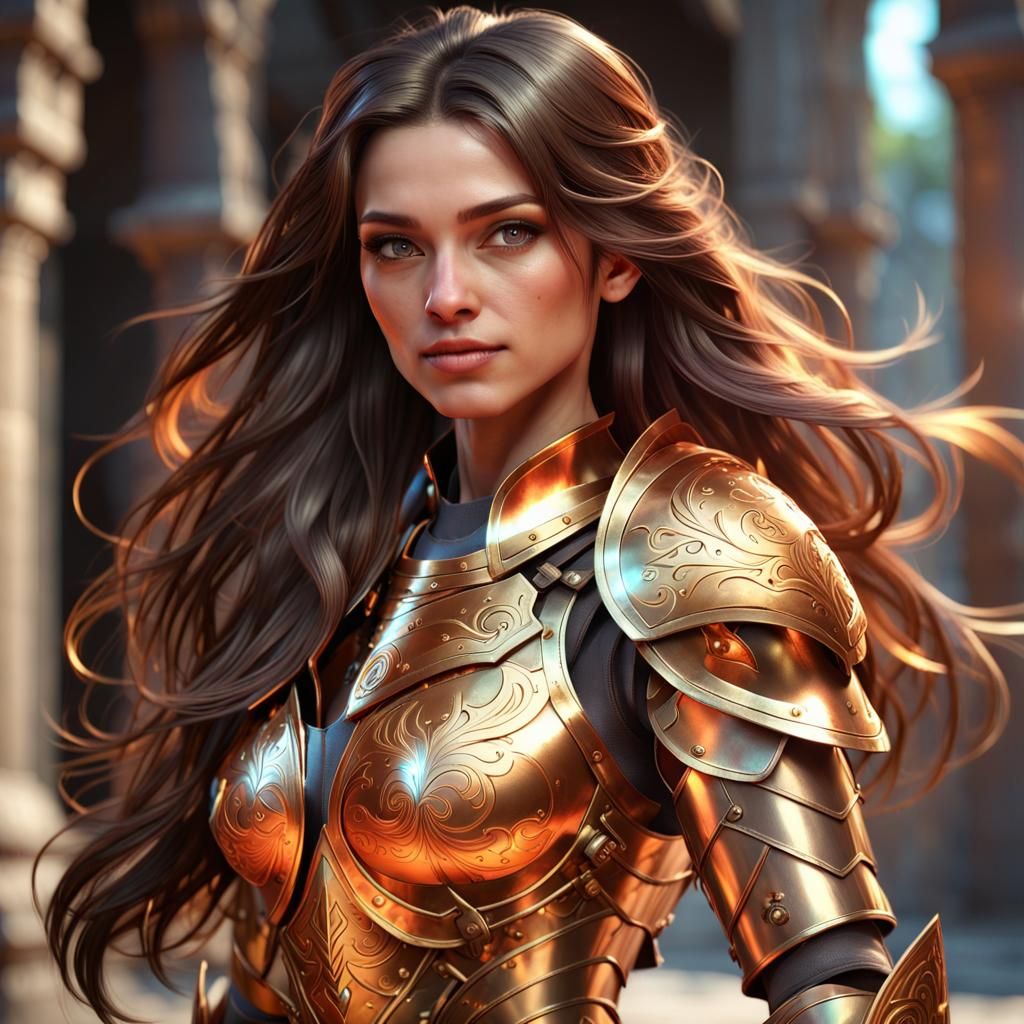 Brunette Paladin in Iridescent Armor: 3D Game Cinematic