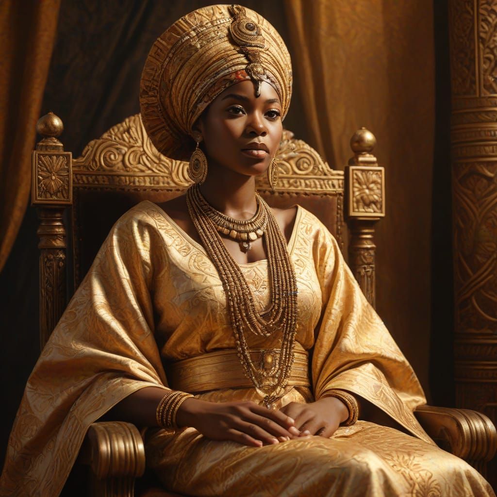 Regal African Queen Portrait in Oil Painting Style