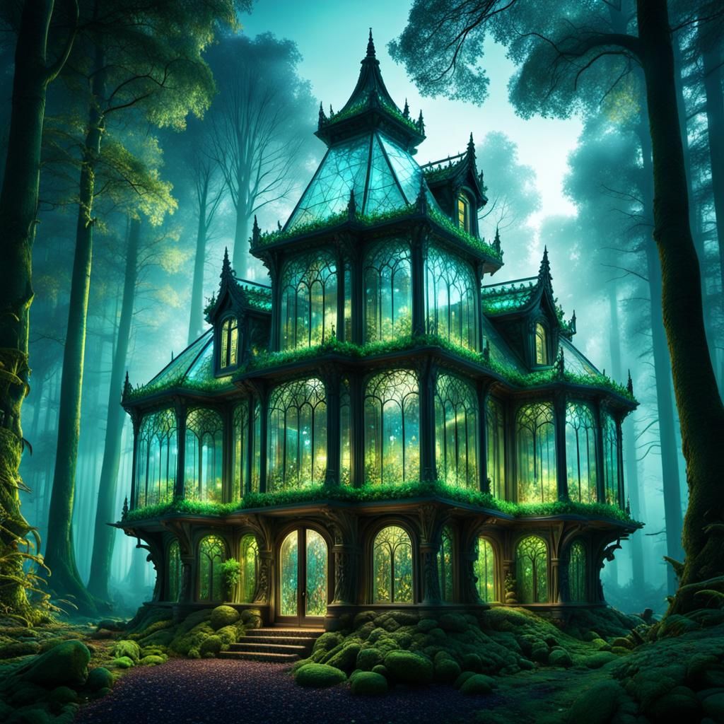 Luminous Crystal House in Enchanted Forest