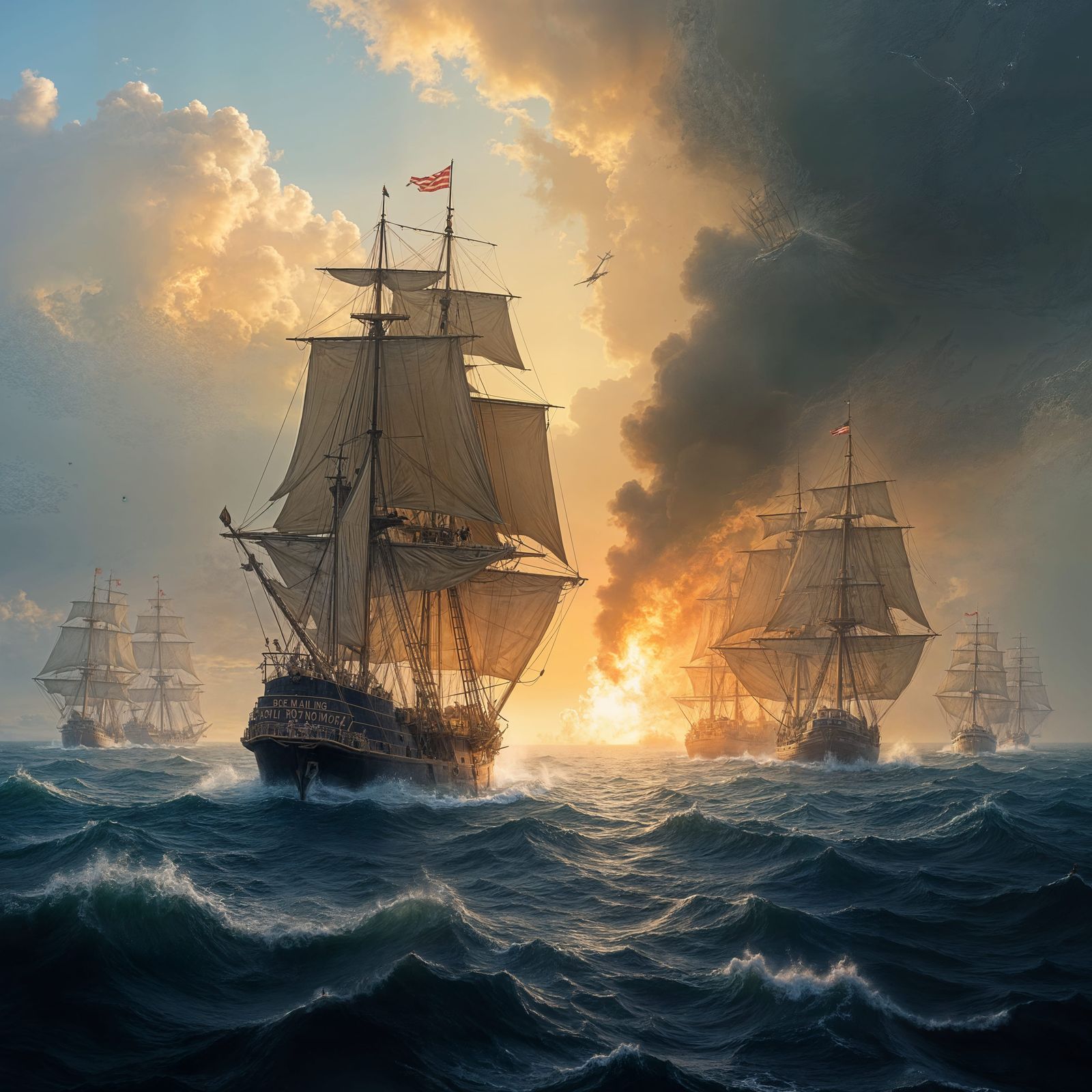 British Royal Navy Ship Battles Spanish Ship