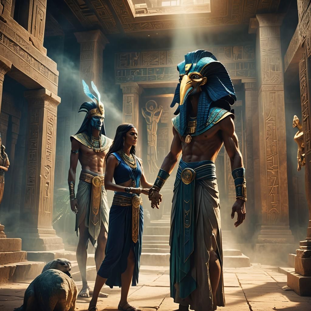 Thoth and Pandora in Ancient Temple, Digital Art