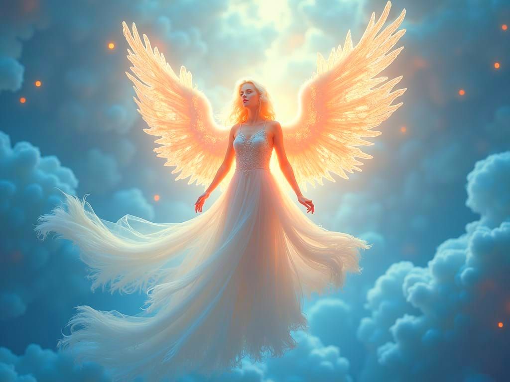 Celestial Being Radiating Sacred Geometry in Pastel Hues