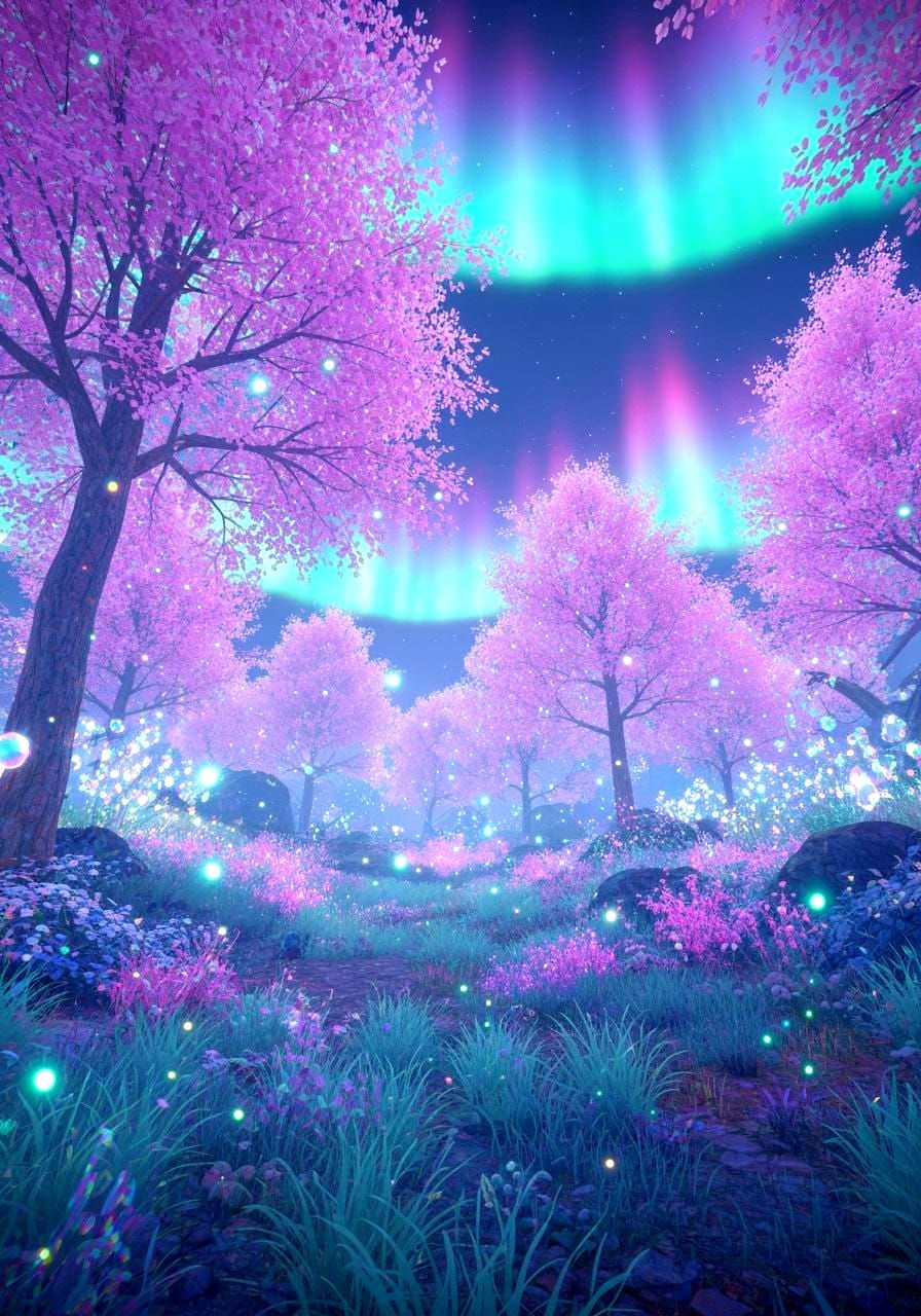 Ethereal Aurora Forest in Dreamlike Auroracore Style