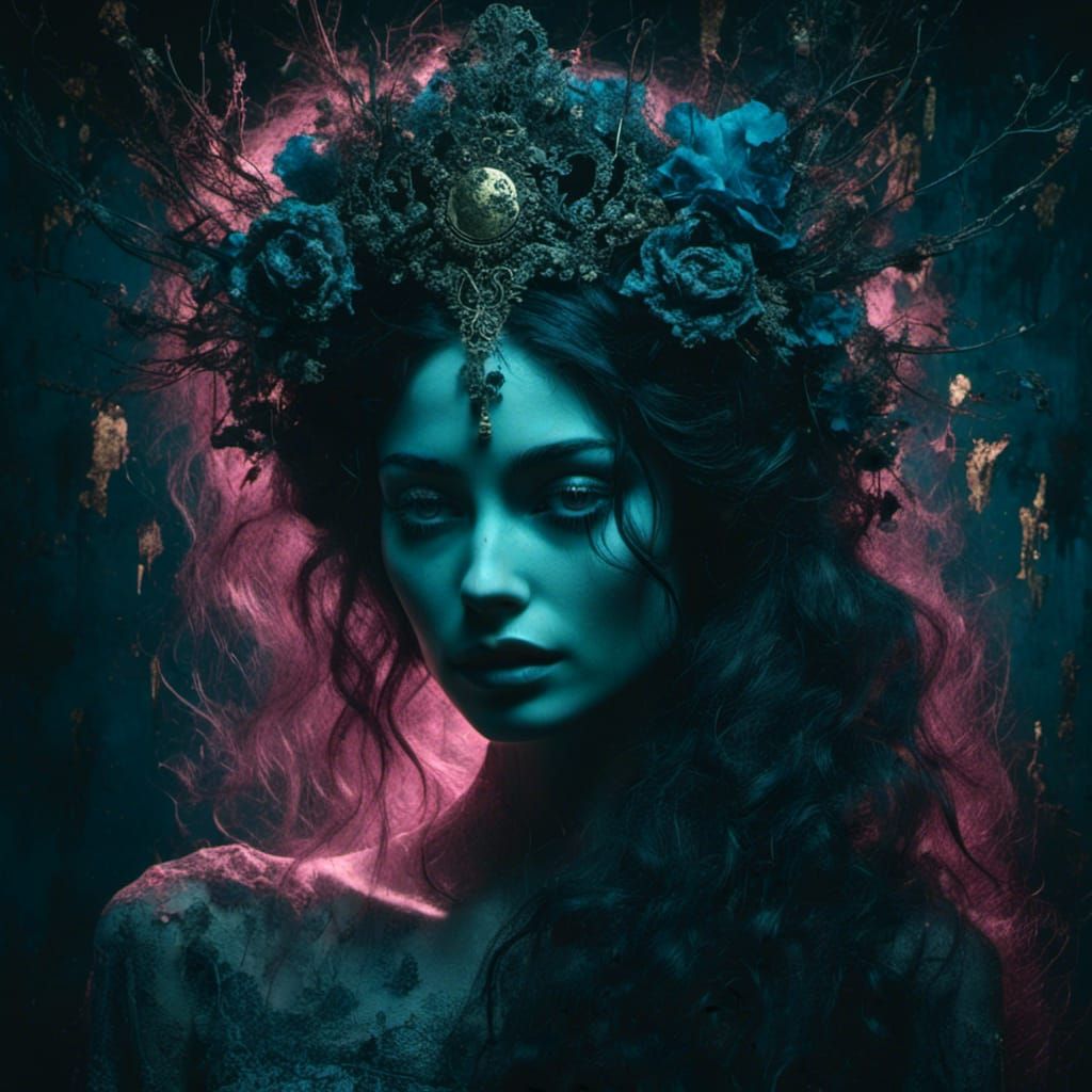 Noir Woman with Galactic Hair in Charcoal Style