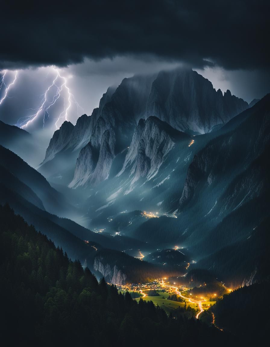 Alps Thunderstorm: Hyperrealistic Mountain Landscape Photogr...