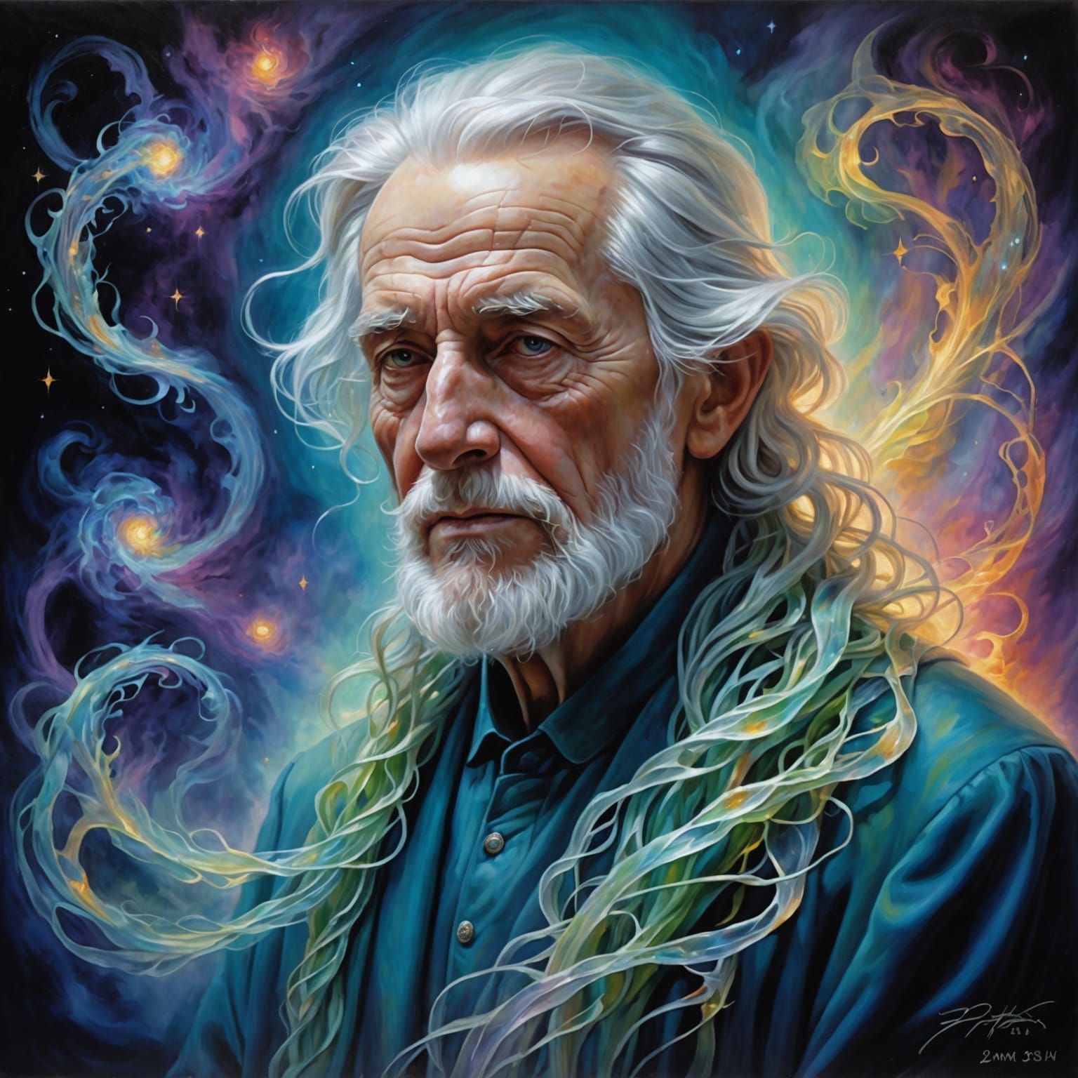 Ethereal Plasma Ghost in Opalescent Oil Painting