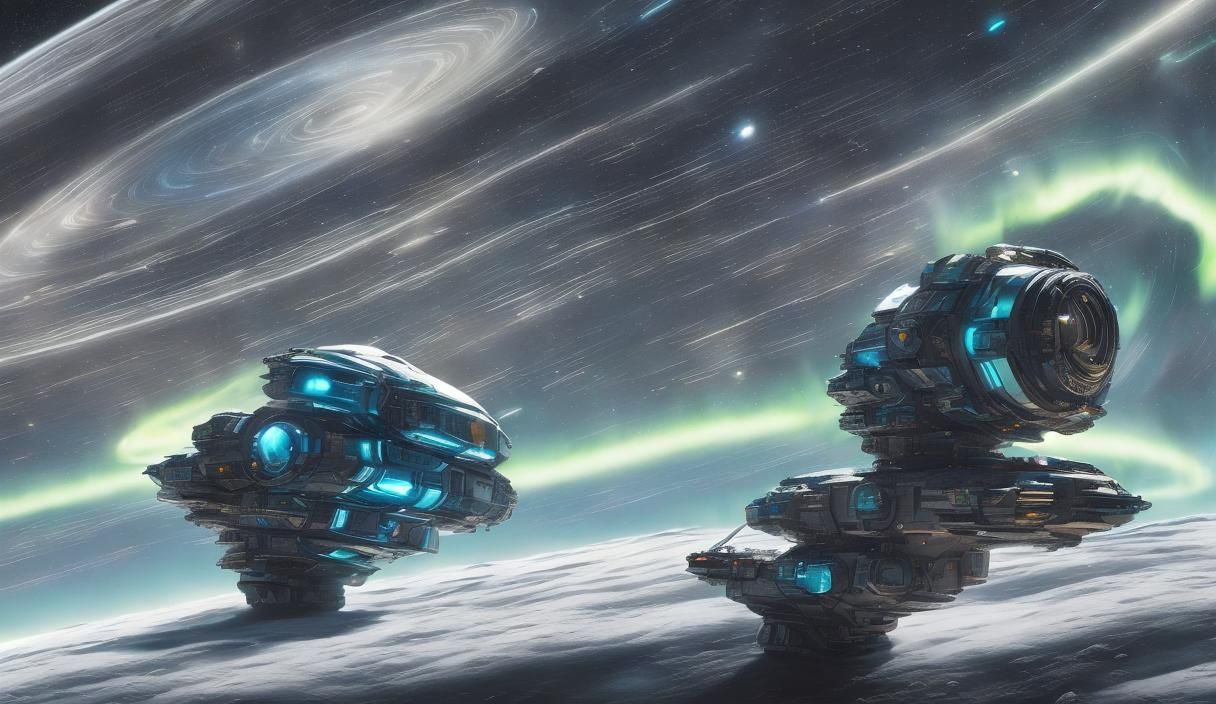 Space Yacht Docks at Ice Planetoid in Saturn's Rings