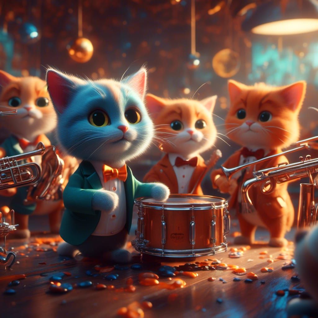 Kittens Playing Jazz in Art Nouveau Style