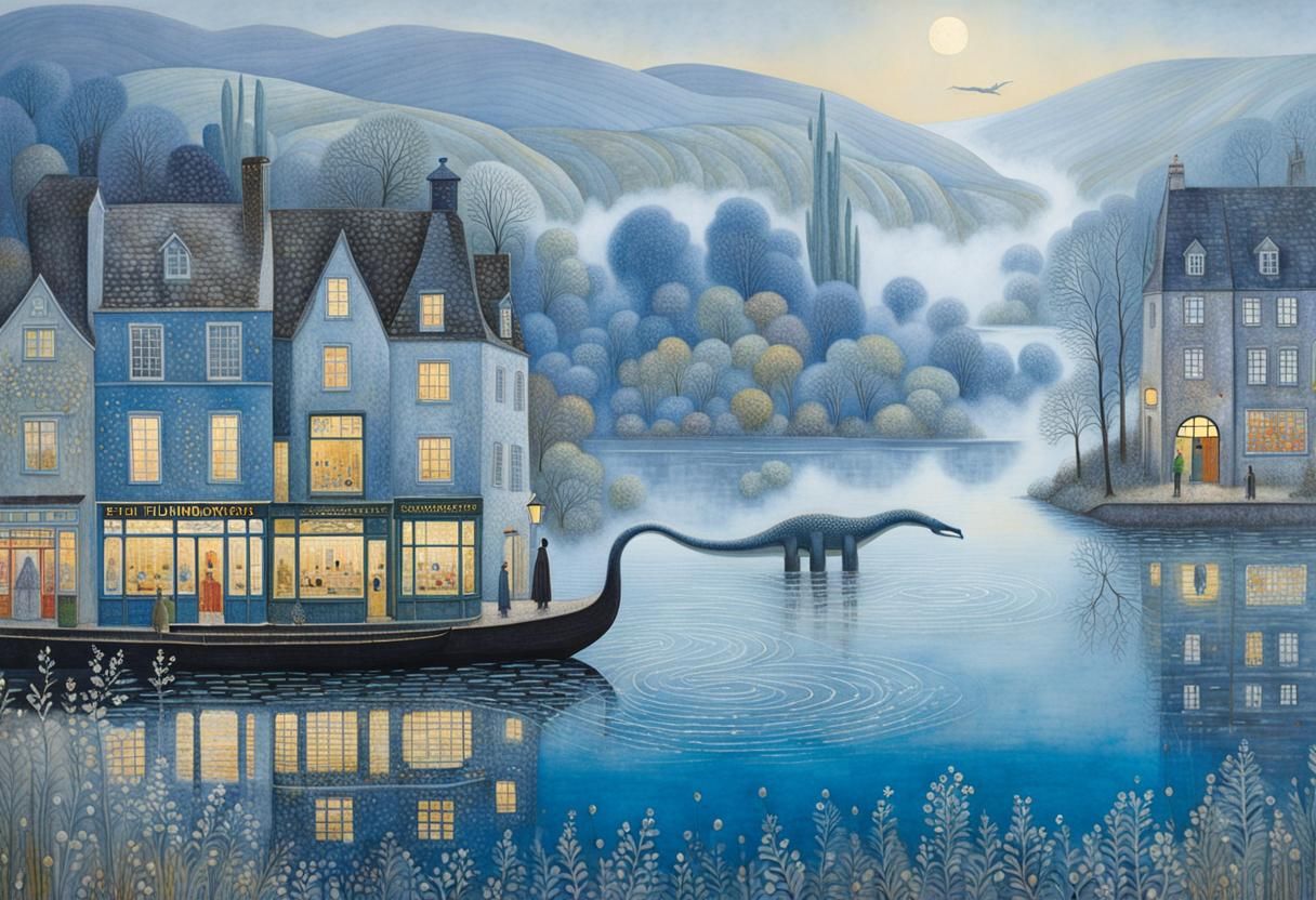 Plesiosaurus Rises from Morning Lake Mist