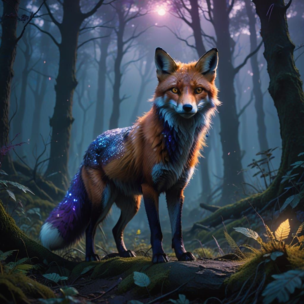 Ethereal Spectral Fox Shimmers in Misty Forest