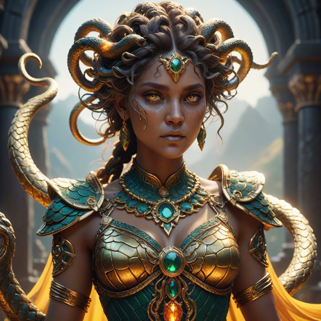 Majestic Medusa in Vibrant Fantasy Dress
