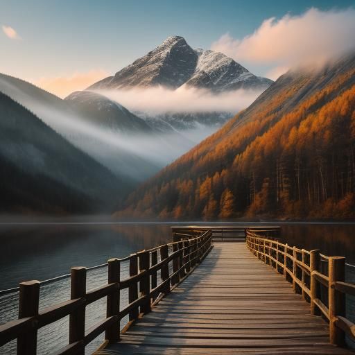Horses on Misty Mountain Bridge: Ansel Adams Style