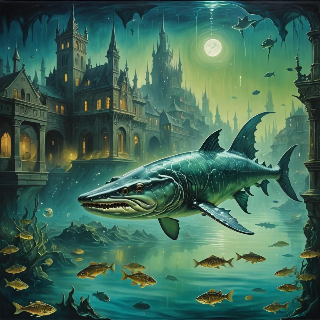 Surreal Sturgeon in Mystical Underwater City