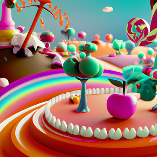 Colorful Land of Fruit and Candy in 3D