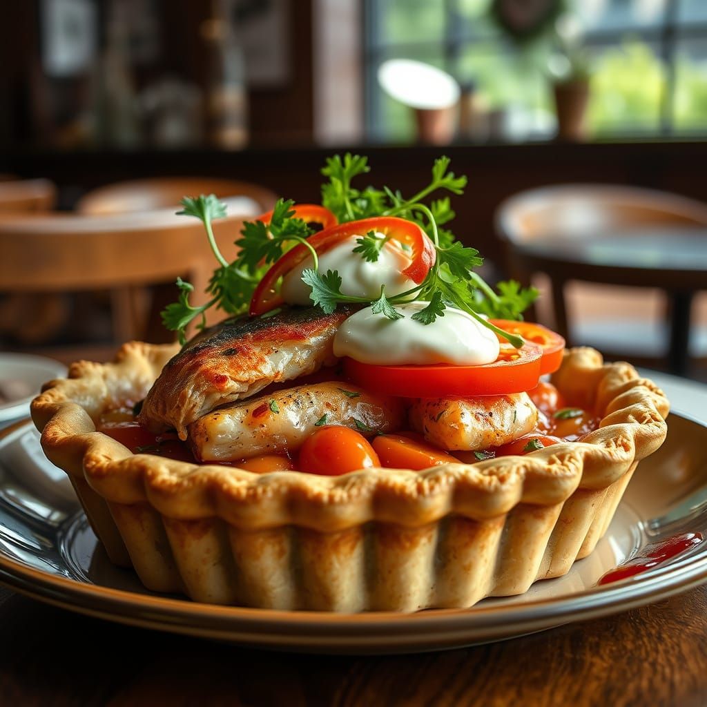 Hyperrealistic Food Photography: Yeast Pie with Fresh Fish a...