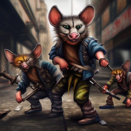 Hyperrealistic Street Rats Ready for Battle