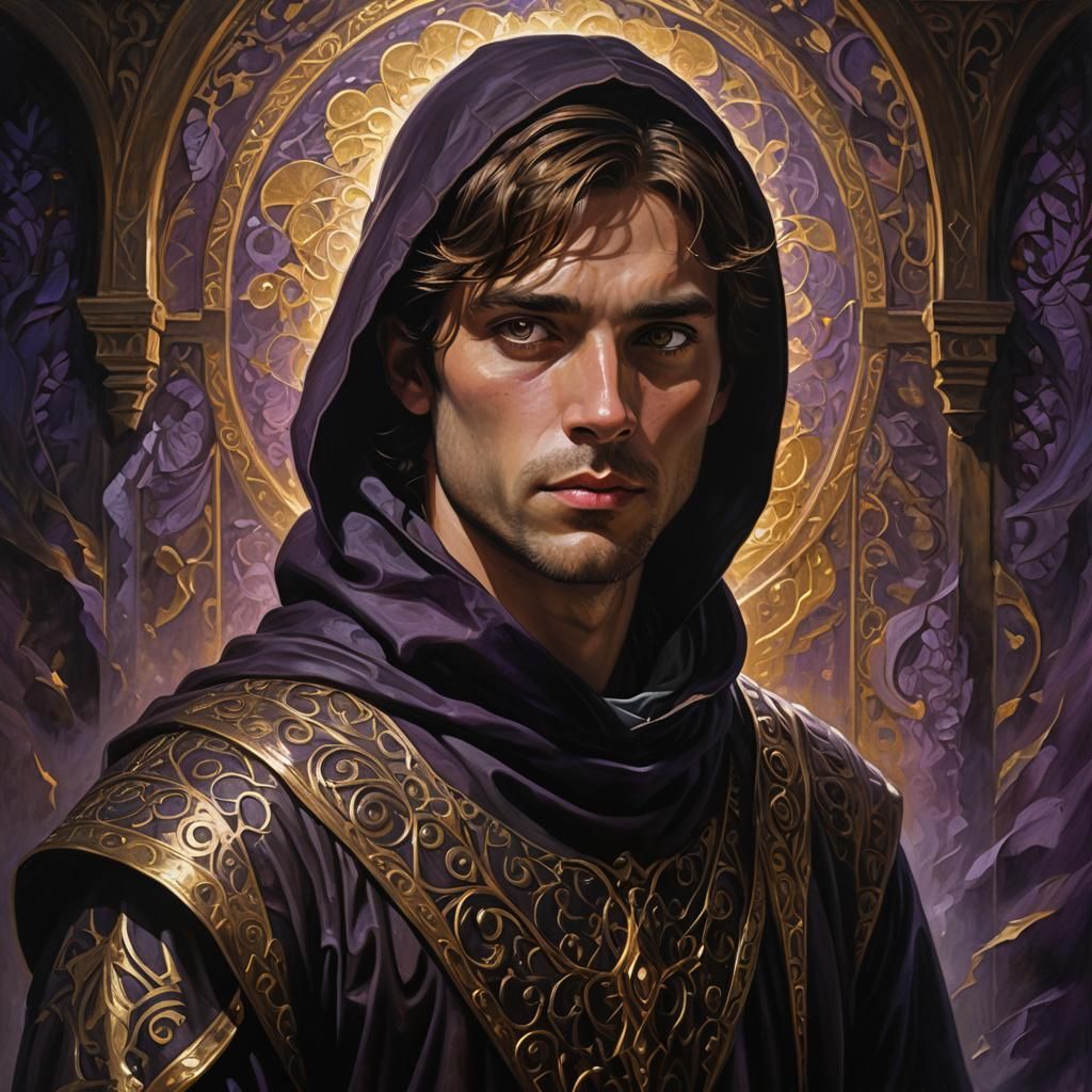 Mystical Man with Golden Eyes: Fantasy Oil Painting