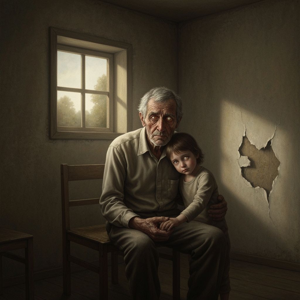 Touching Image of Father and Child in Dimly Lit Room