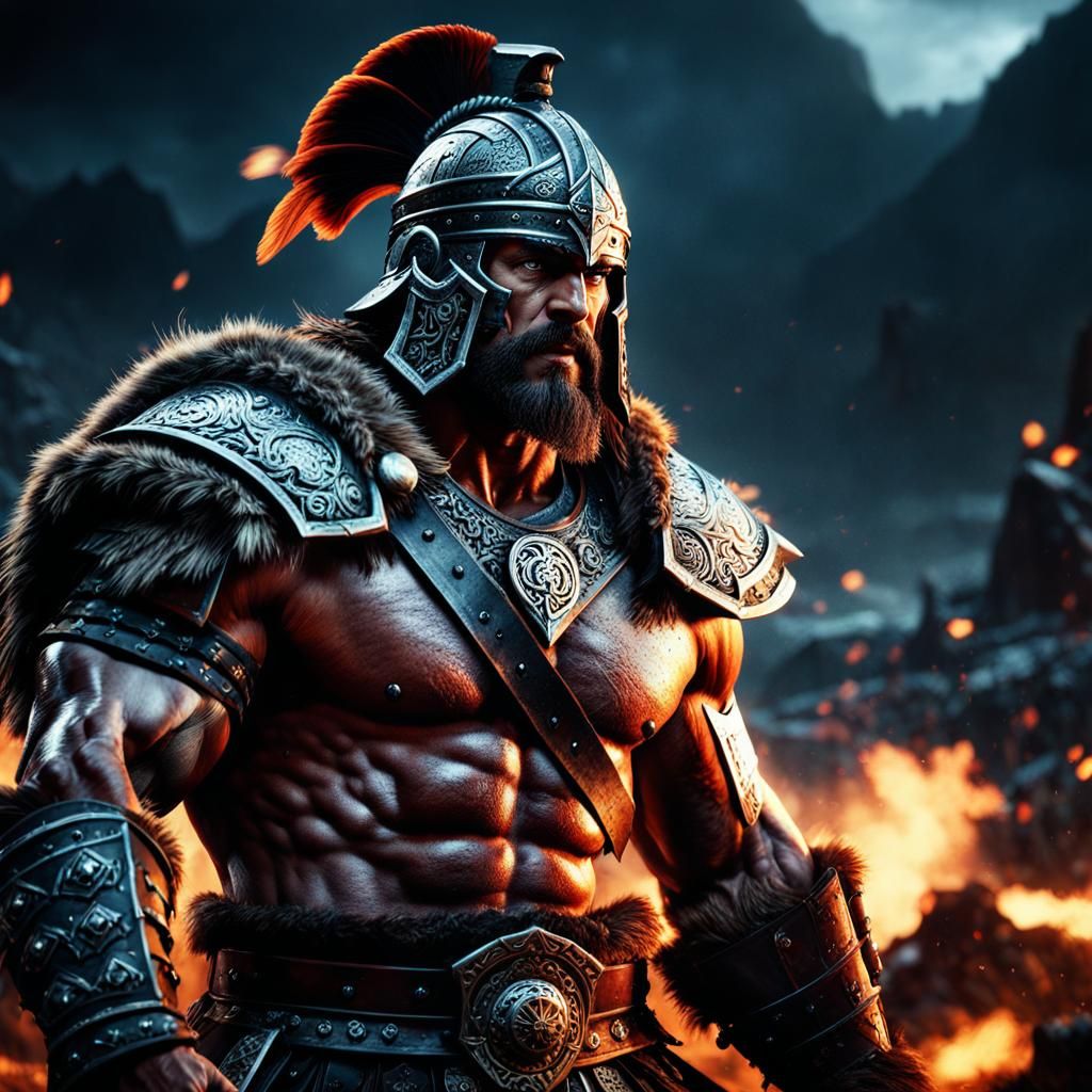 Barbarian Warrior in Dynamic Battlefield Composition