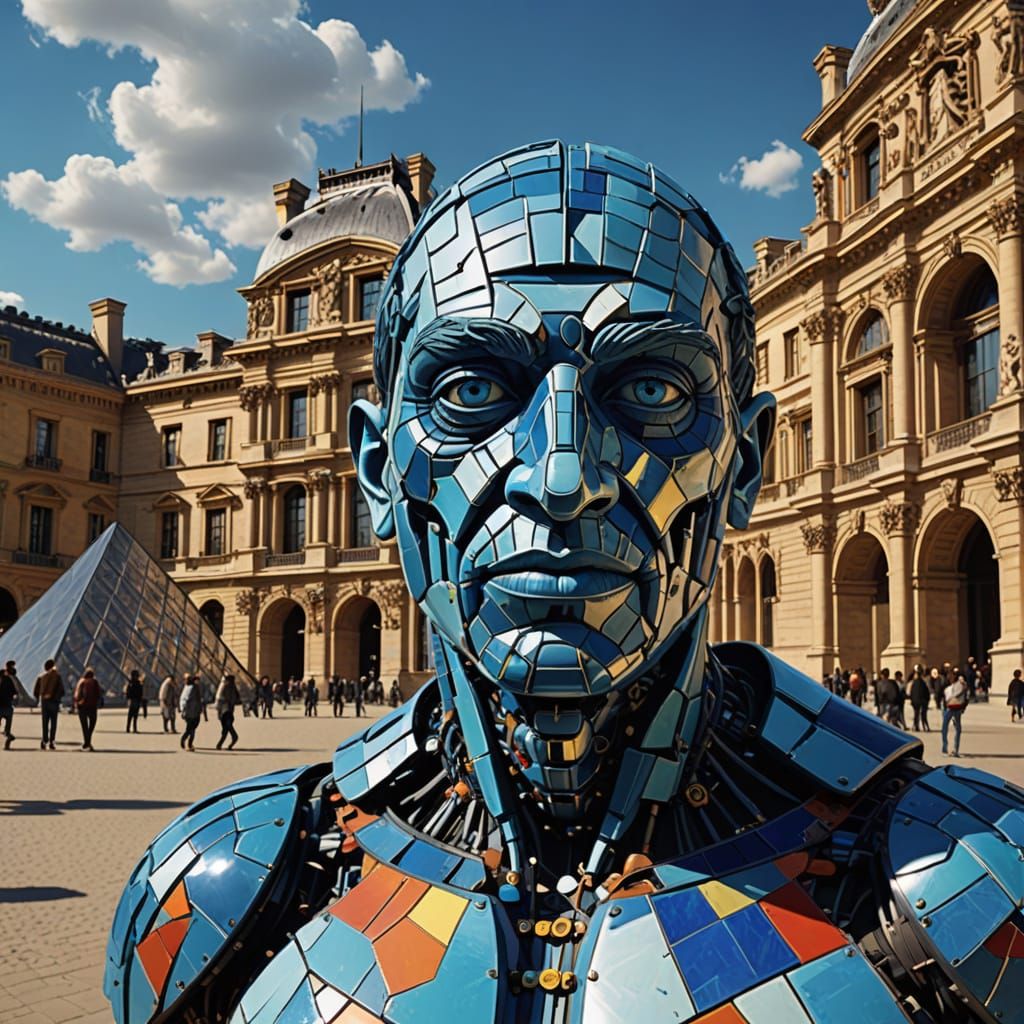 Cyborg Picasso Before the Louvre