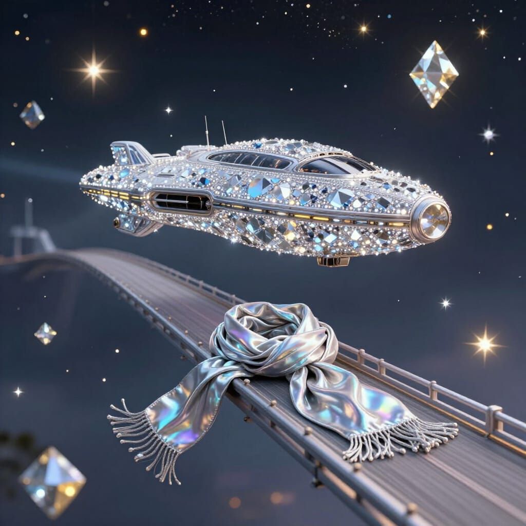 Spaceship Over Starry Bridge in Digital Matte Painting Style