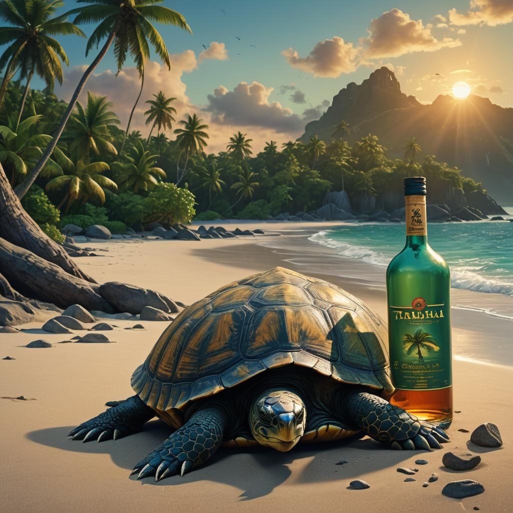 Giant Turtle on Seychelles Beach: Fantasy Concept Art