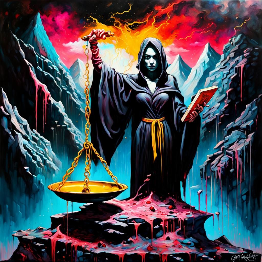 Dark Judge with Scales in Gothic Graffiti Style