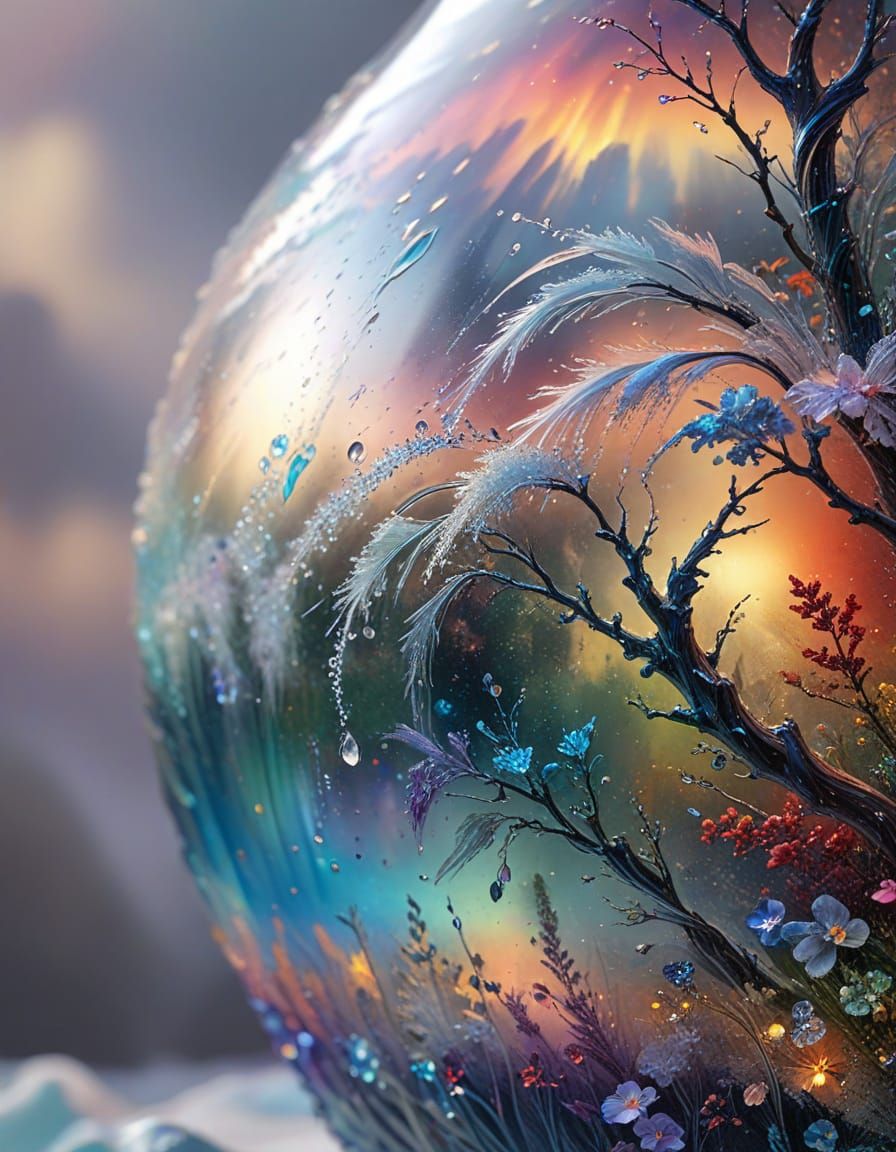 Multi-Colored Blown Glass Vase: Ethereal Fantasy Macro Close...