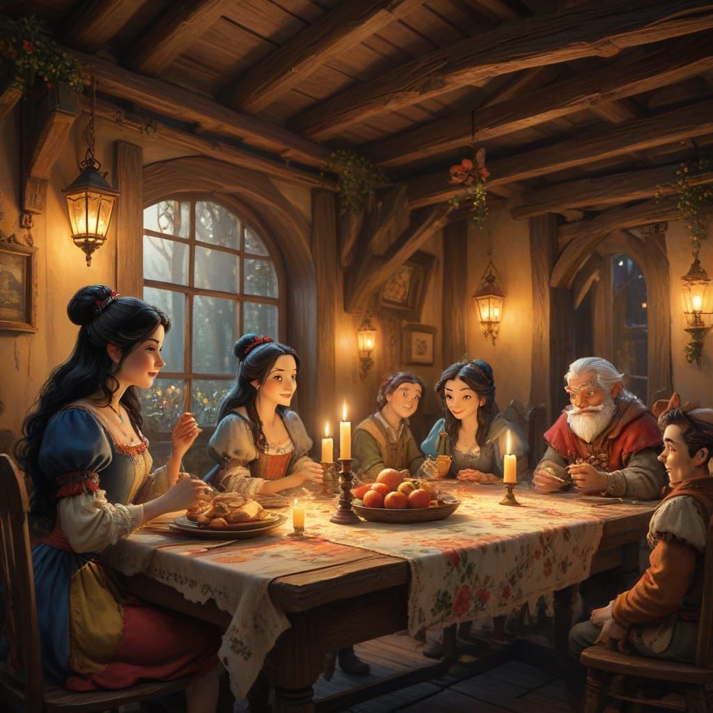 Whimsical Fairy Tale Scene with Blanche-neige and the Seven ...