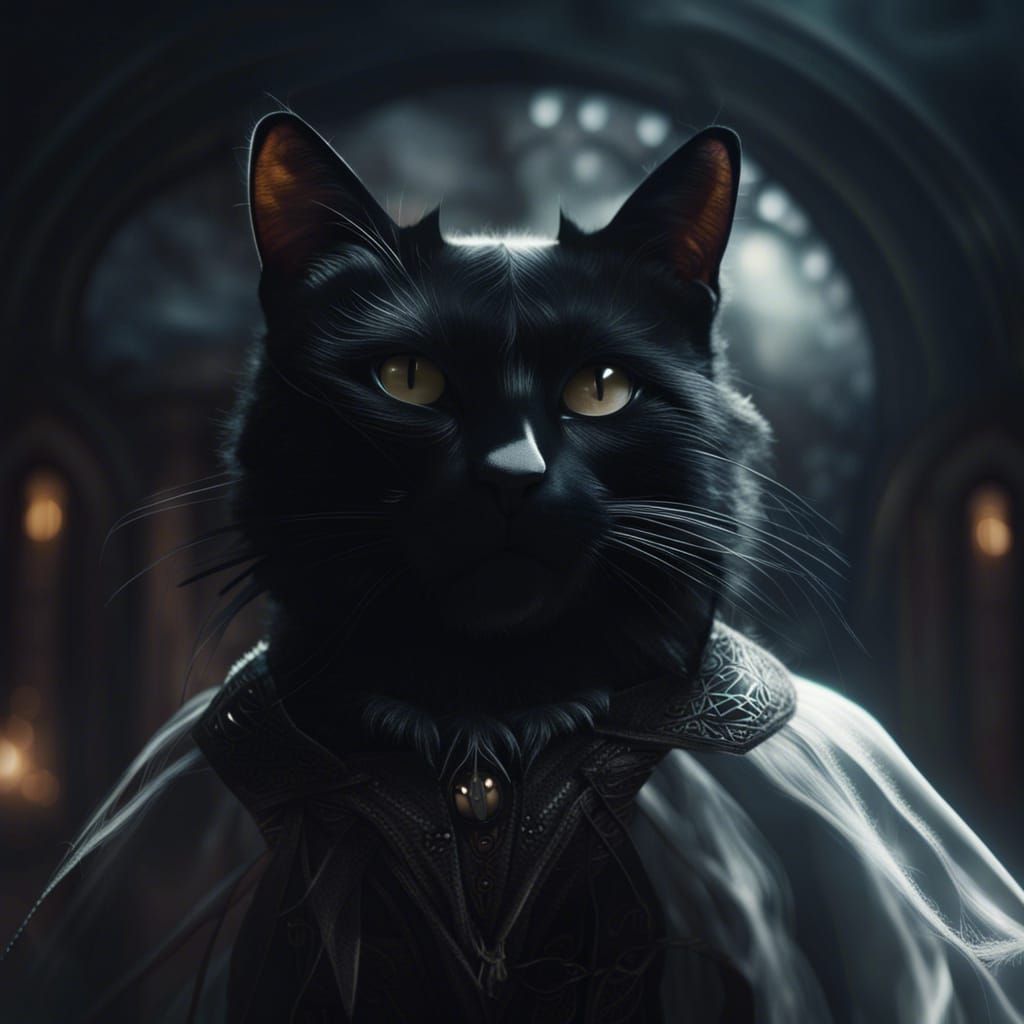 Black Cat in Ghost Costume: Digital Matte Painting