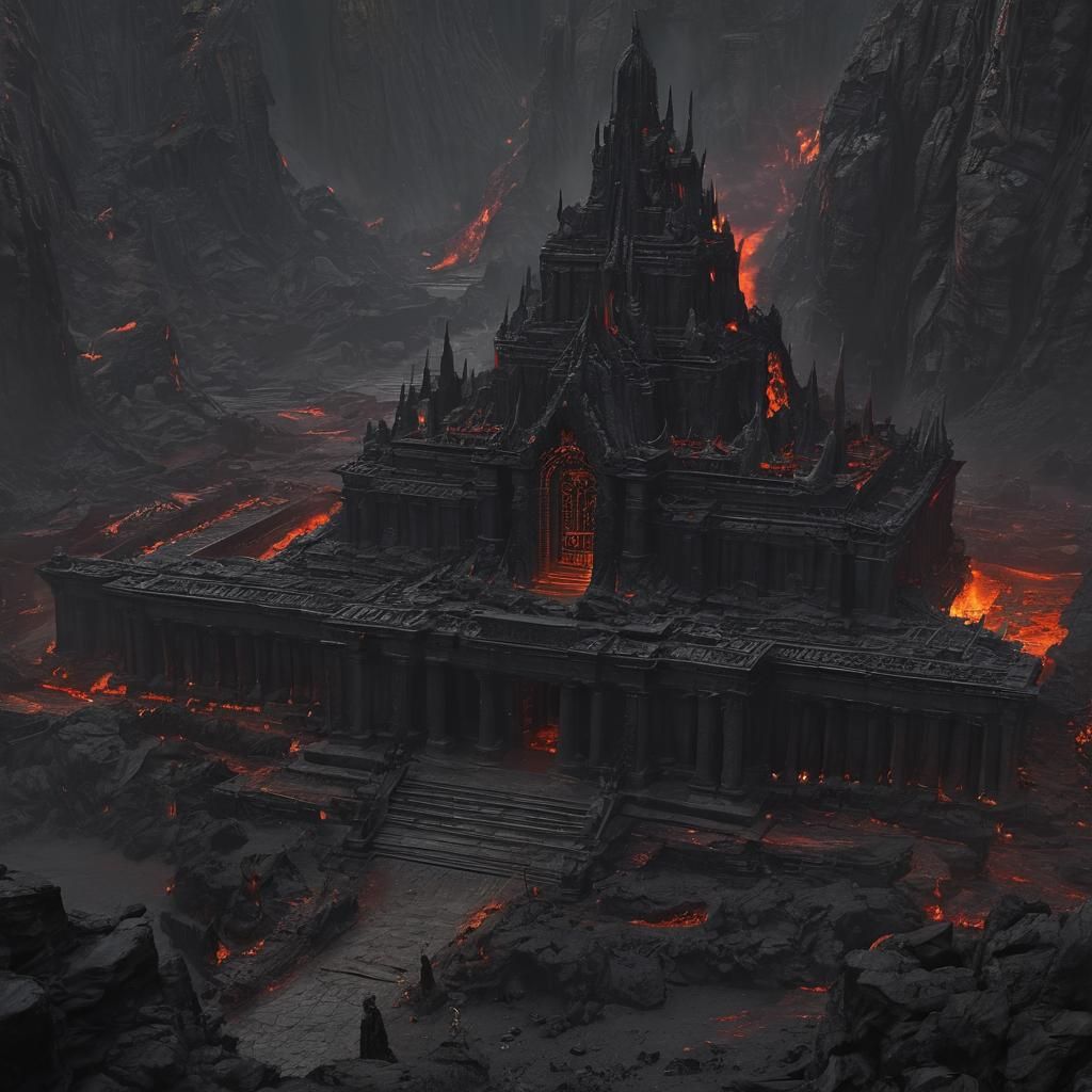 Ominous Temple in Volcanic Region, Dark Fantasy Art